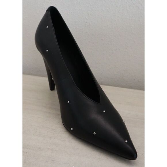 ALLSAINTS 34WF801P Women's Sz 9M Black Adrianna Leather Studded Heels Pumps - Picture 11 of 13